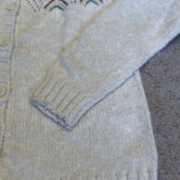 Vintage Carducci Crochet Cardigan Women's M Ivory Pointelle Cottagecore Whimsy - Picture 6 of 10